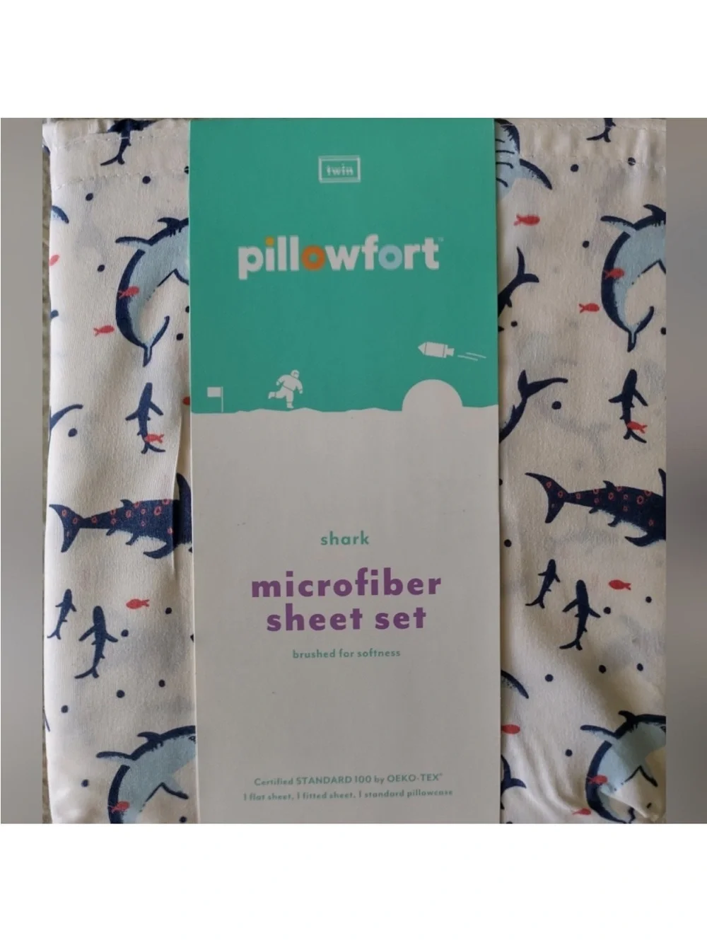 NWT Pillowfort Beach Shark Fish TWIN 3pc Sheet Set w/ Pillowcase Coastal